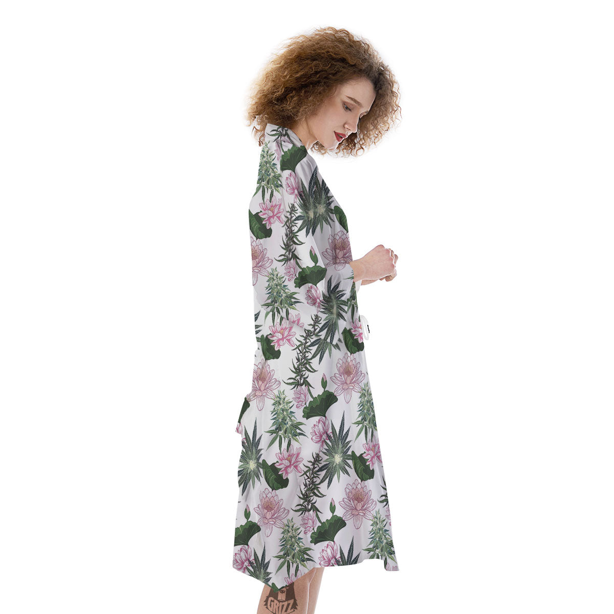 Flowers And Hemp Leaves Print Pattern Kimono-grizzshop