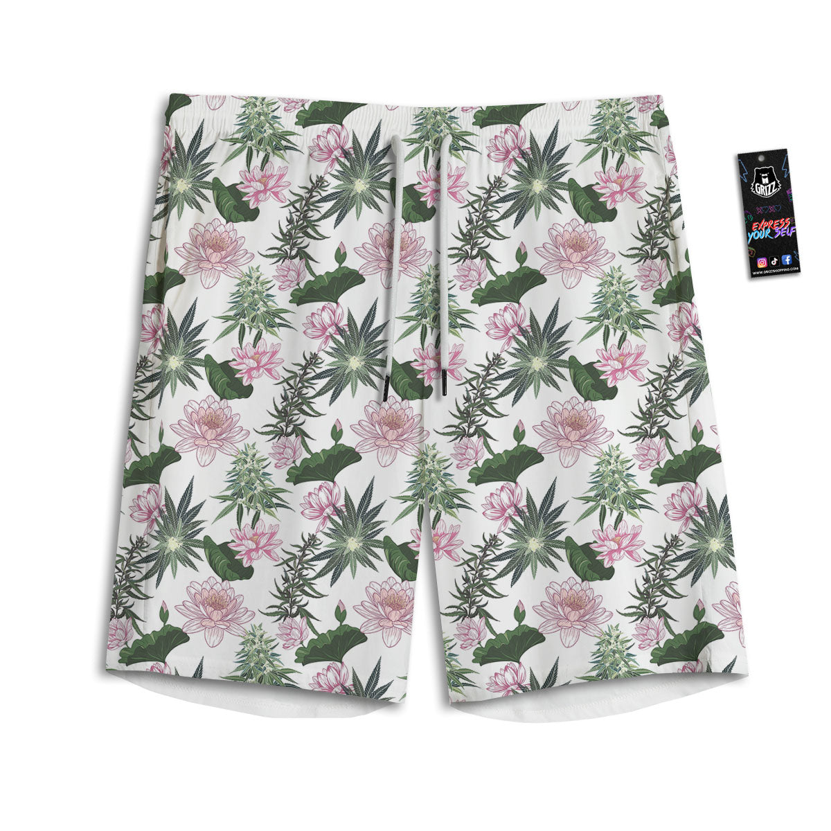 Flowers And Hemp Leaves Print Pattern Men's Athletic Shorts-grizzshop
