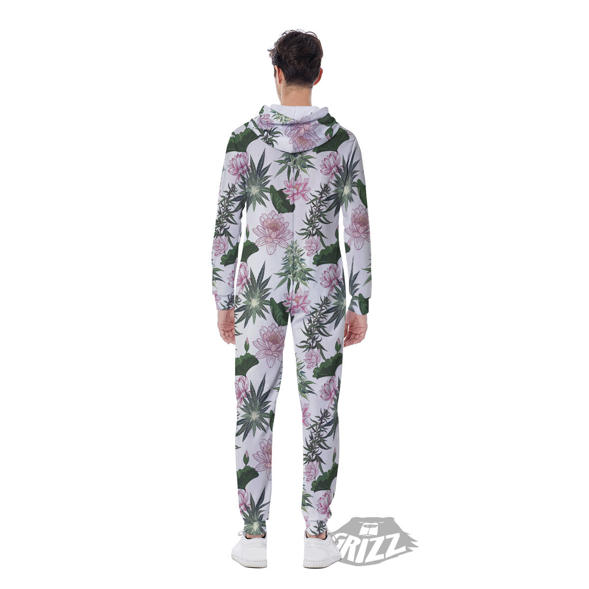 Flowers And Hemp Leaves Print Pattern Men's Jumpsuit-grizzshop