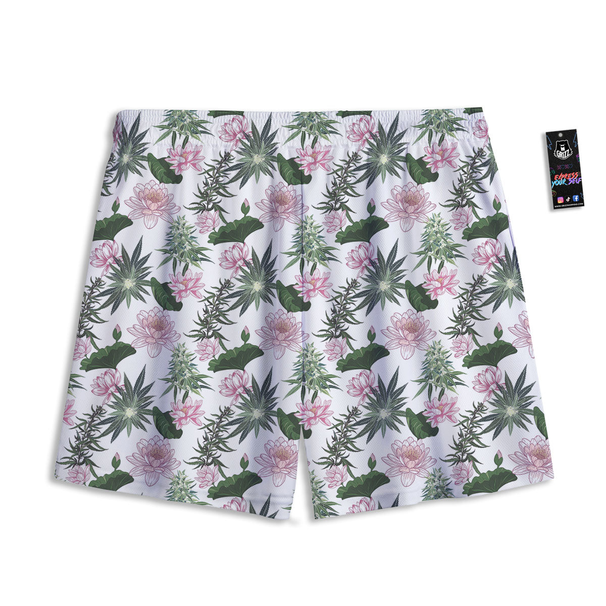 Flowers And Hemp Leaves Print Pattern Mesh Shorts-grizzshop
