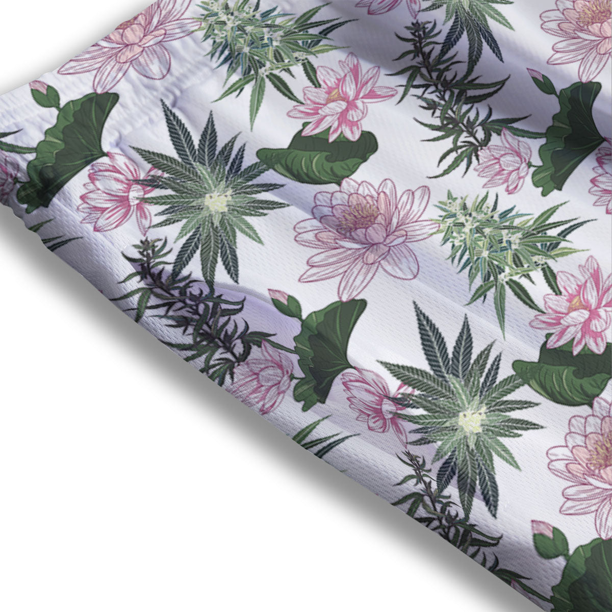 Flowers And Hemp Leaves Print Pattern Mesh Shorts-grizzshop