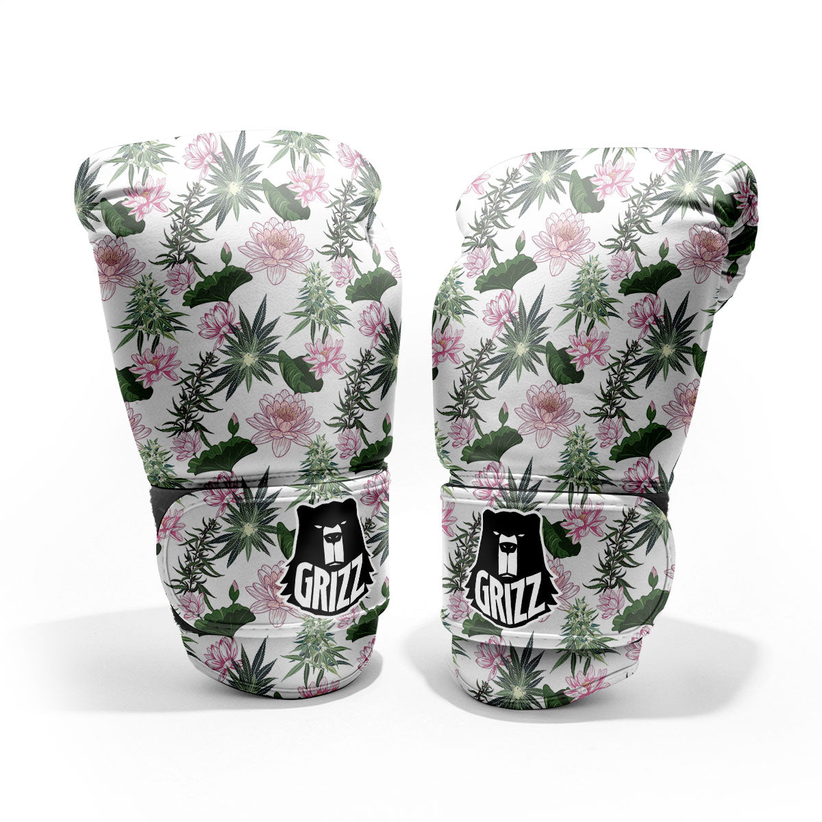 Flowers And Hemp Leaves Print Pattern Sparring Gloves-grizzshop