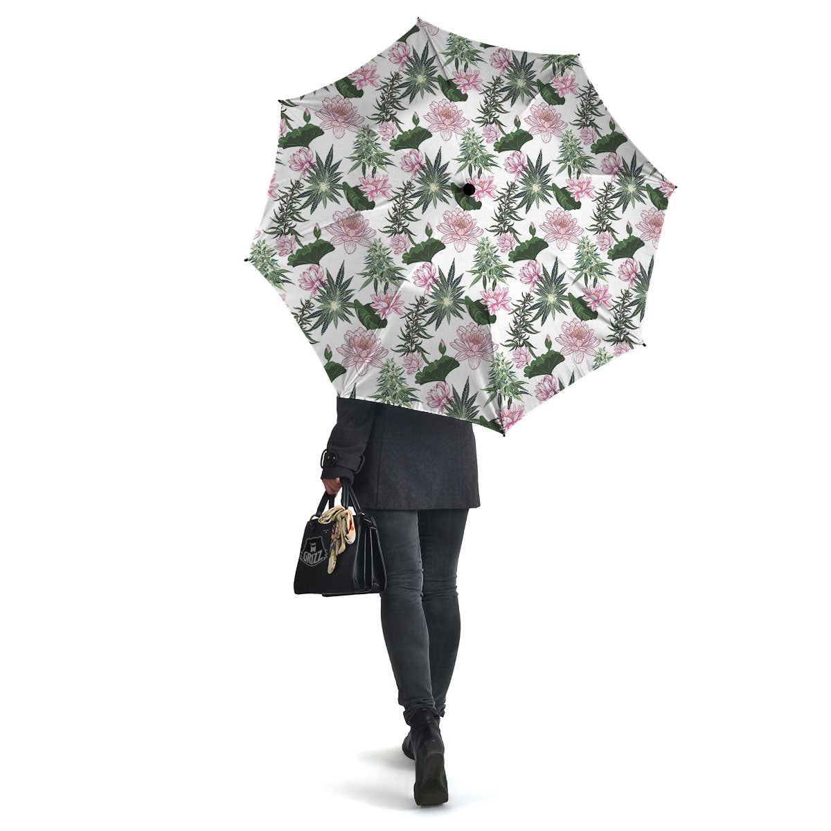 Flowers And Hemp Leaves Print Pattern Umbrella-grizzshop