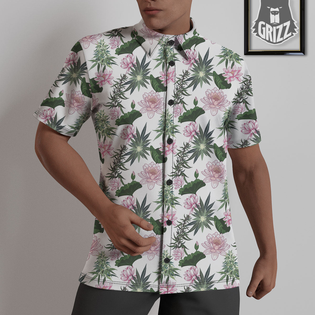 Flowers And Hemp Leaves Print Pattern Untucked Shirts-grizzshop