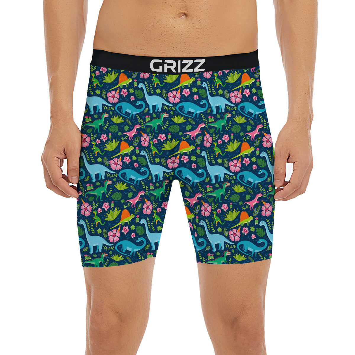 Flowers And Leaves Cute Dino Print Boxer Briefs-grizzshop
