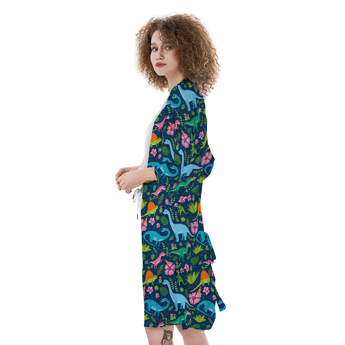 Flowers And Leaves Cute Dino Print Kimono-grizzshop