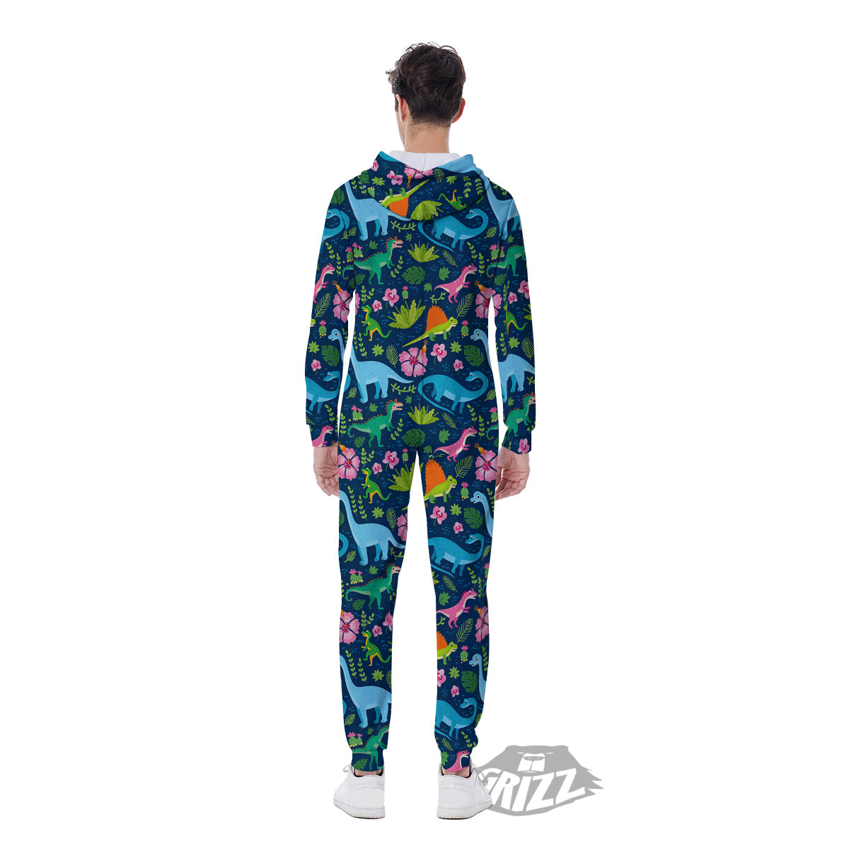 Flowers And Leaves Cute Dino Print Men's Jumpsuit-grizzshop