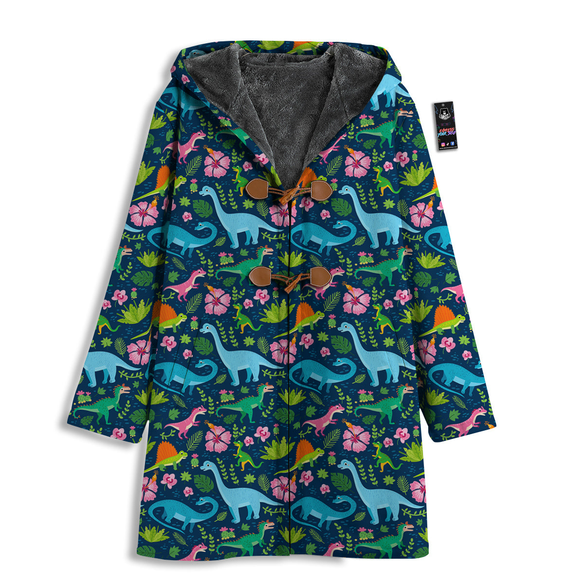 Flowers And Leaves Cute Dino Print Men's Windbreaker Jacket-grizzshop