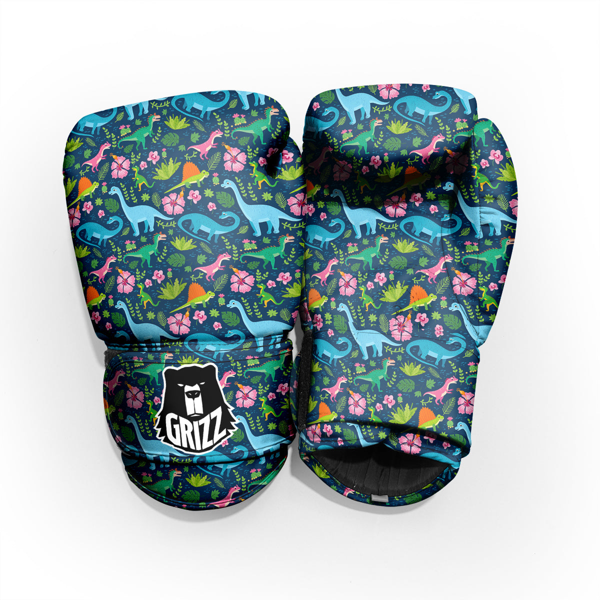 Flowers And Leaves Cute Dino Print Sparring Gloves-grizzshop