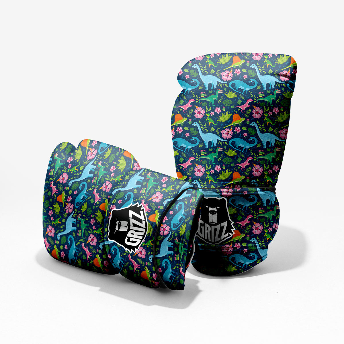 Flowers And Leaves Cute Dino Print Sparring Gloves-grizzshop