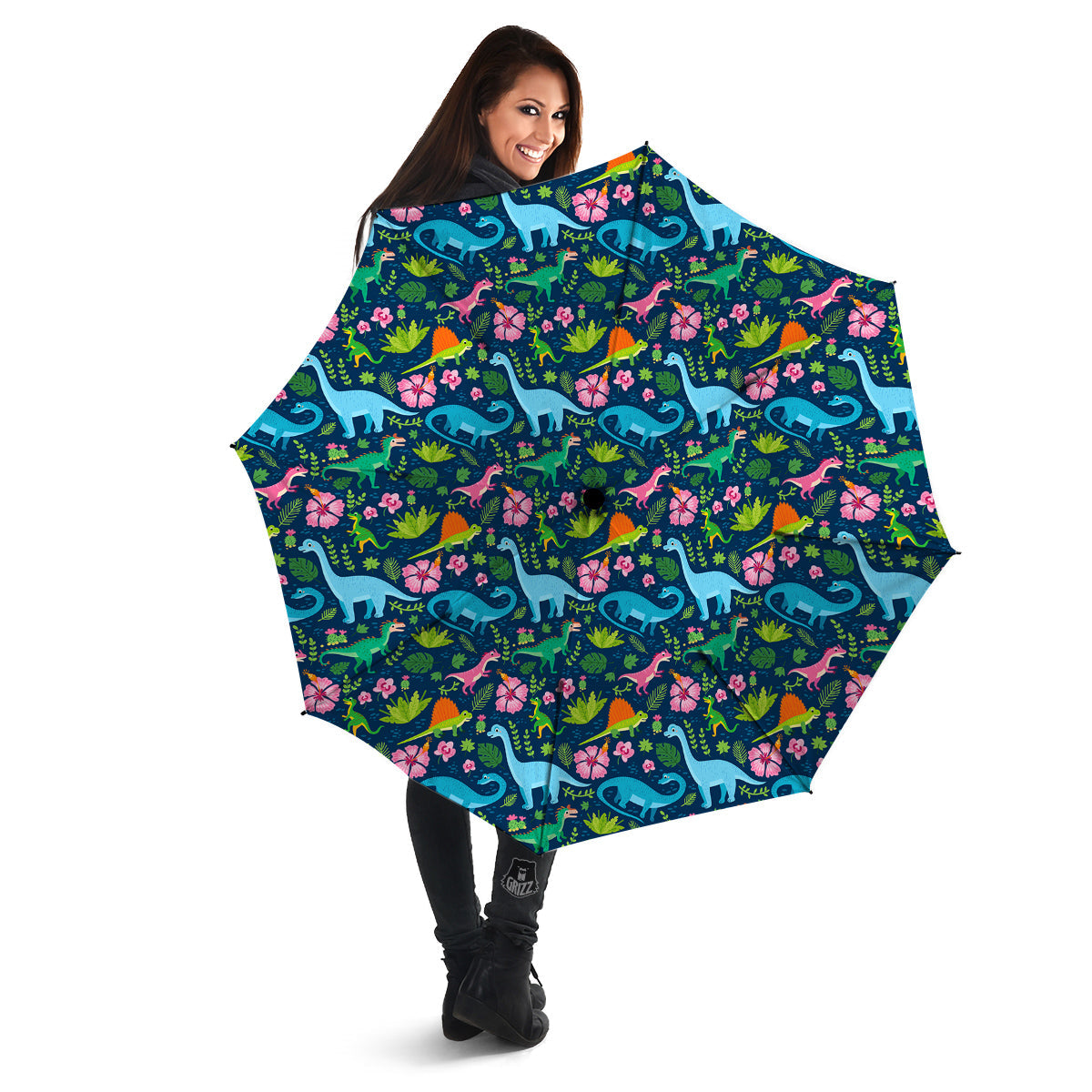 Flowers And Leaves Cute Dino Print Umbrella-grizzshop