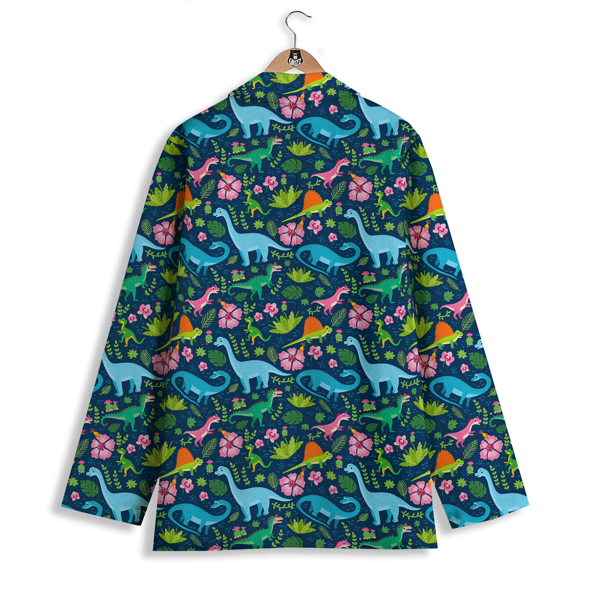 Flowers And Leaves Cute Dino Print Women's Blazer-grizzshop