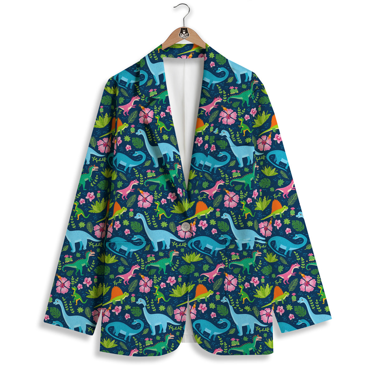 Flowers And Leaves Cute Dino Print Women's Blazer-grizzshop