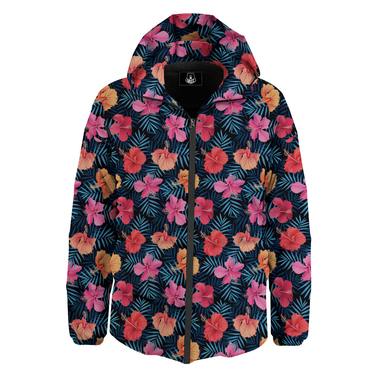 Flowers Exotic Hibiscus Print Pattern Down Jacket-grizzshop