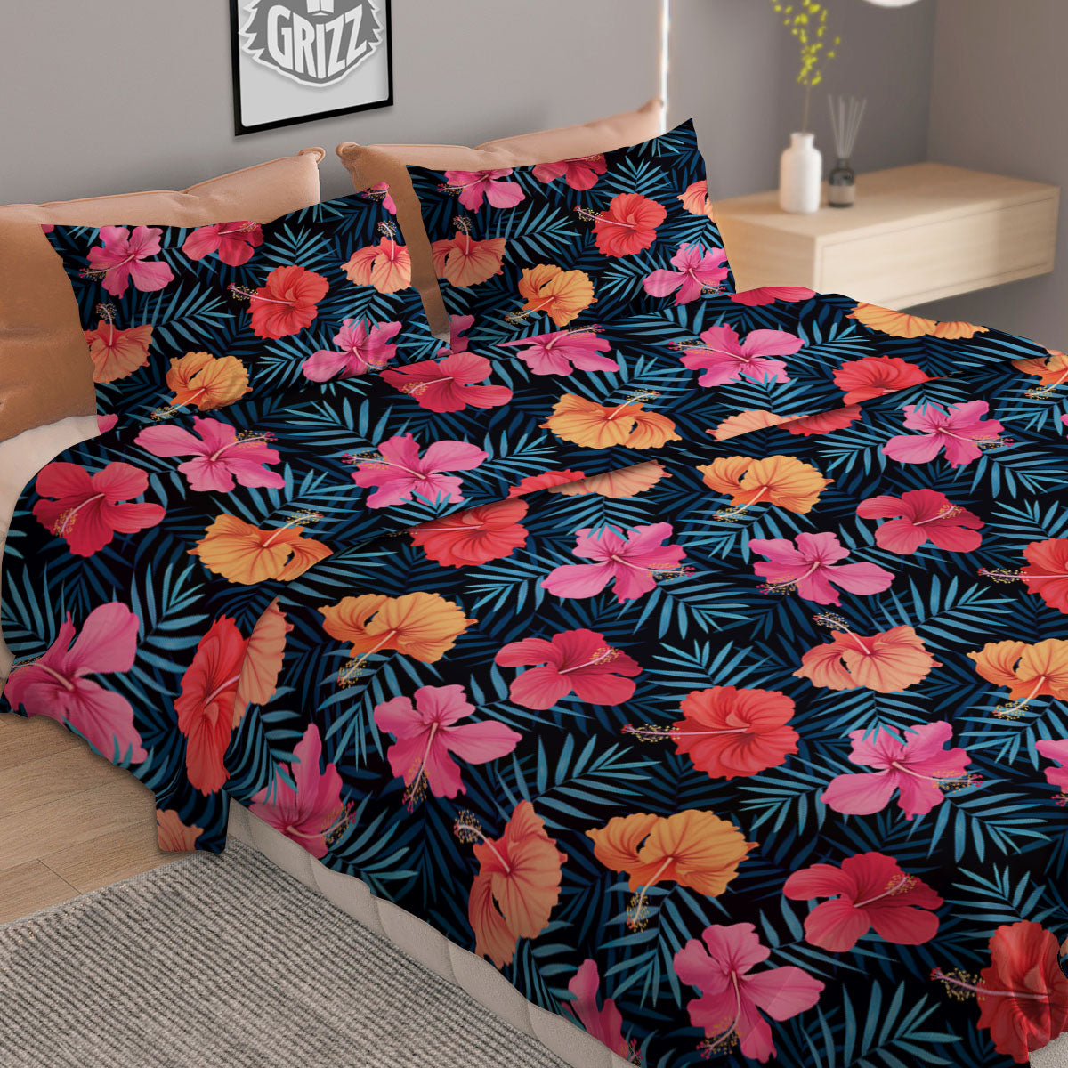 Flowers Exotic Hibiscus Print Pattern Duvet Cover Bedding Set-grizzshop