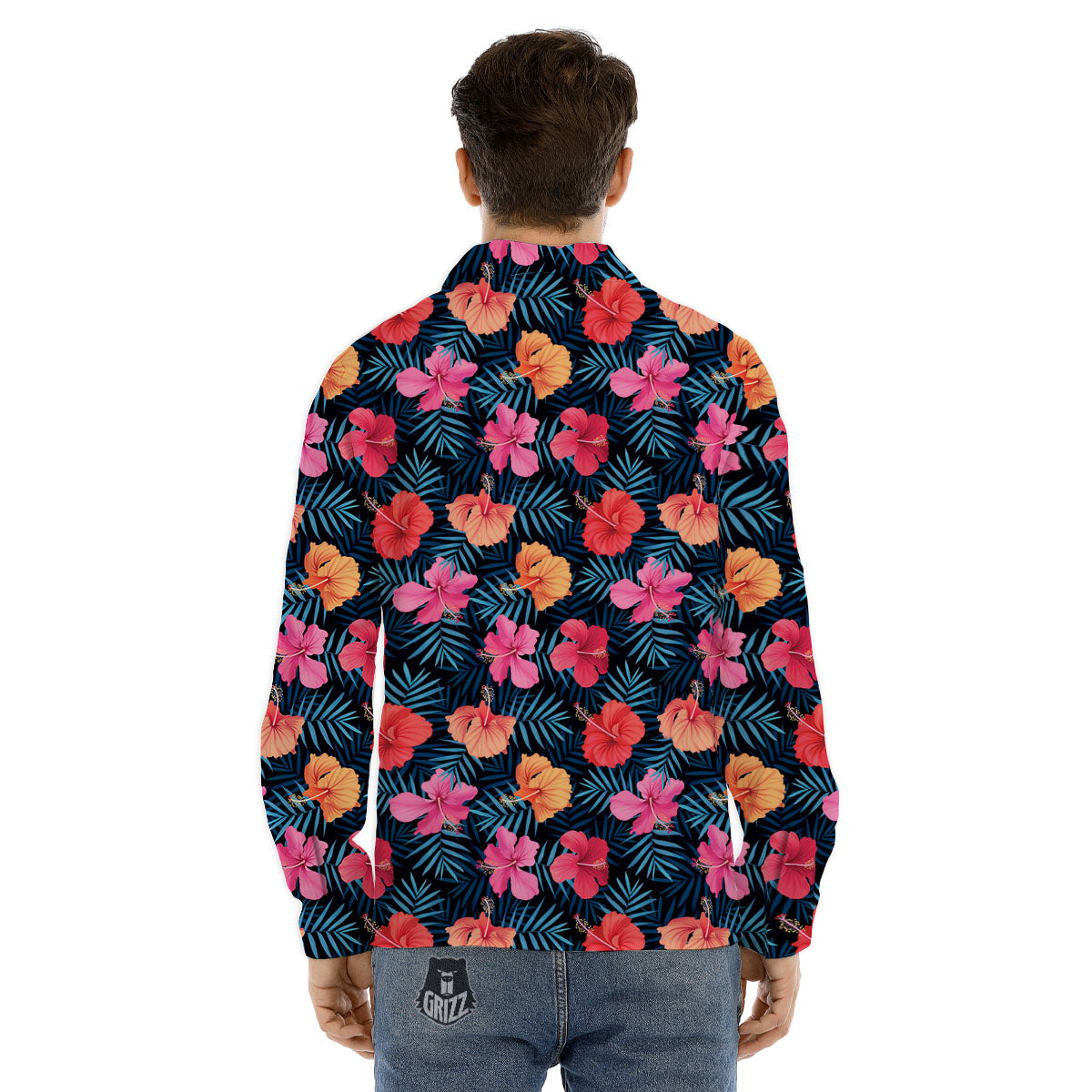 Flowers Exotic Hibiscus Print Pattern Men's Dress Shirts-grizzshop