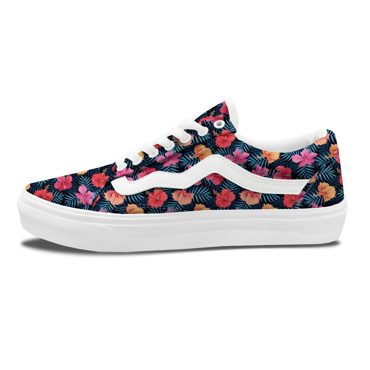 Flowers Exotic Hibiscus Print Pattern Skate Shoes-grizzshop