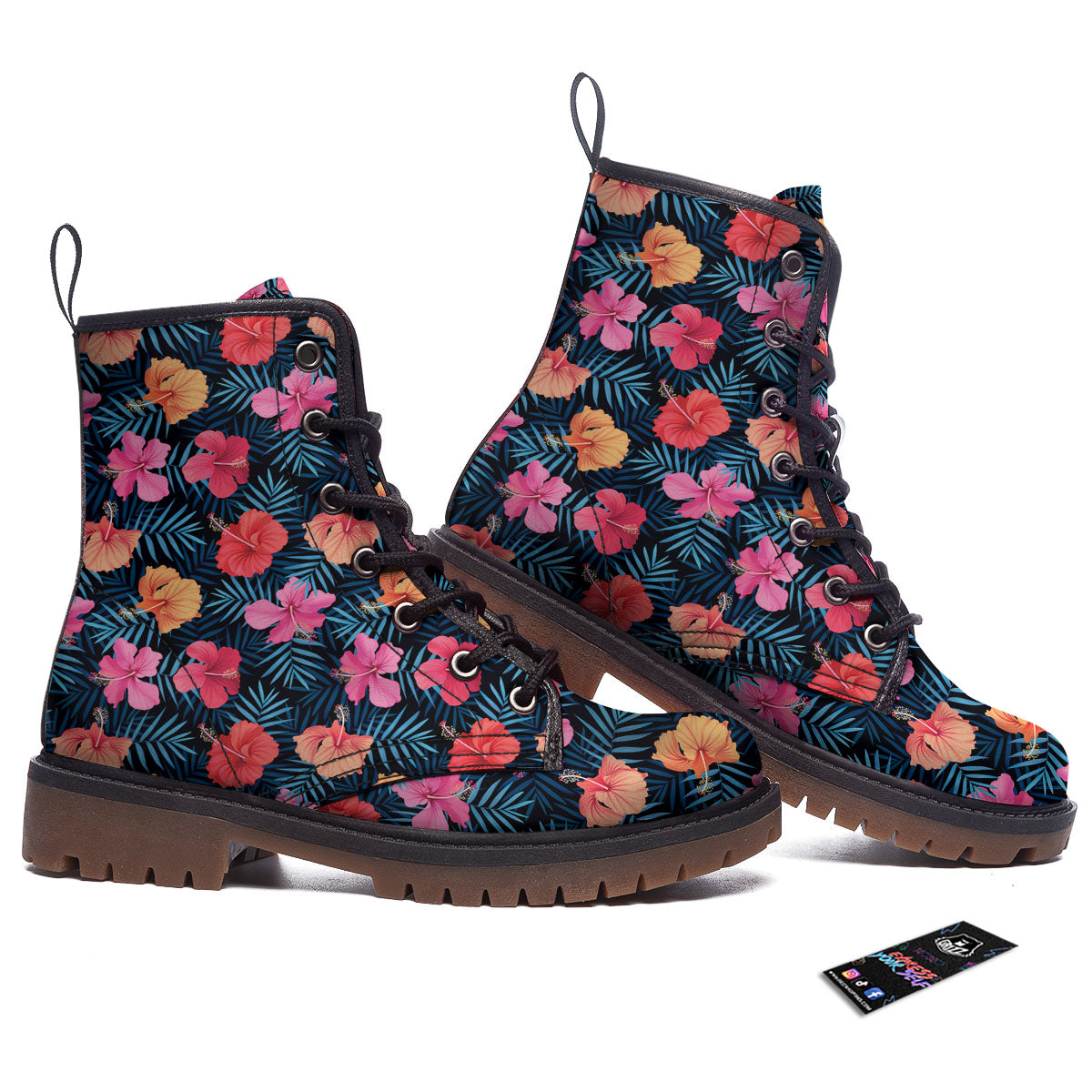 Flowers Exotic Hibiscus Print Pattern Work Boots-grizzshop