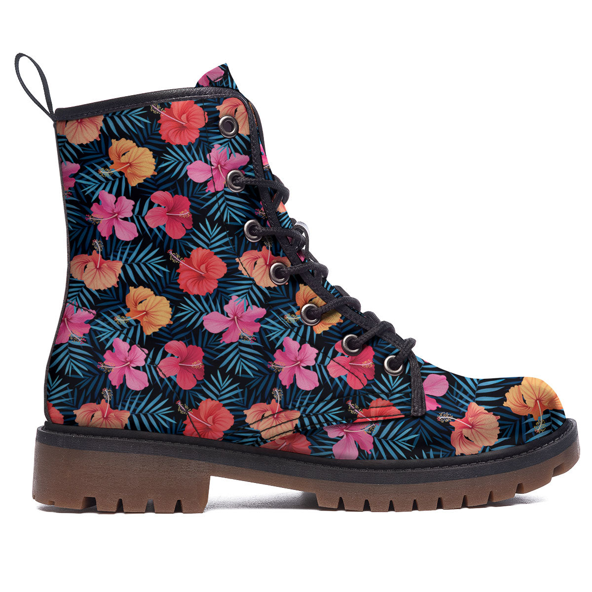 Flowers Exotic Hibiscus Print Pattern Work Boots-grizzshop