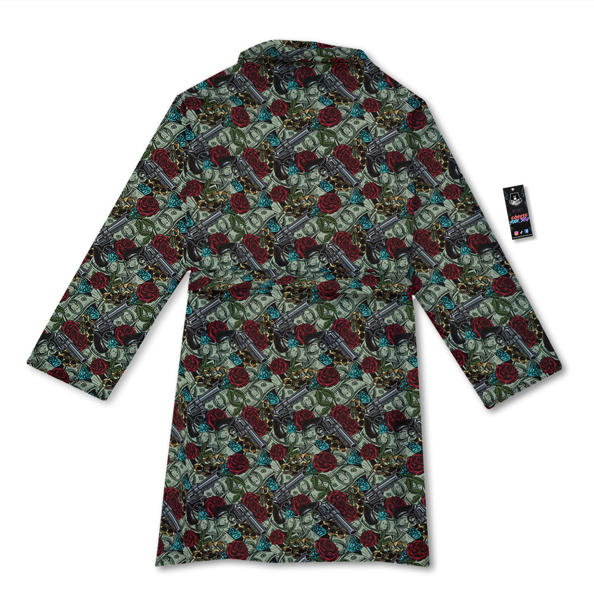 Flowers Guns And Print Pattern Bathrobe-grizzshop