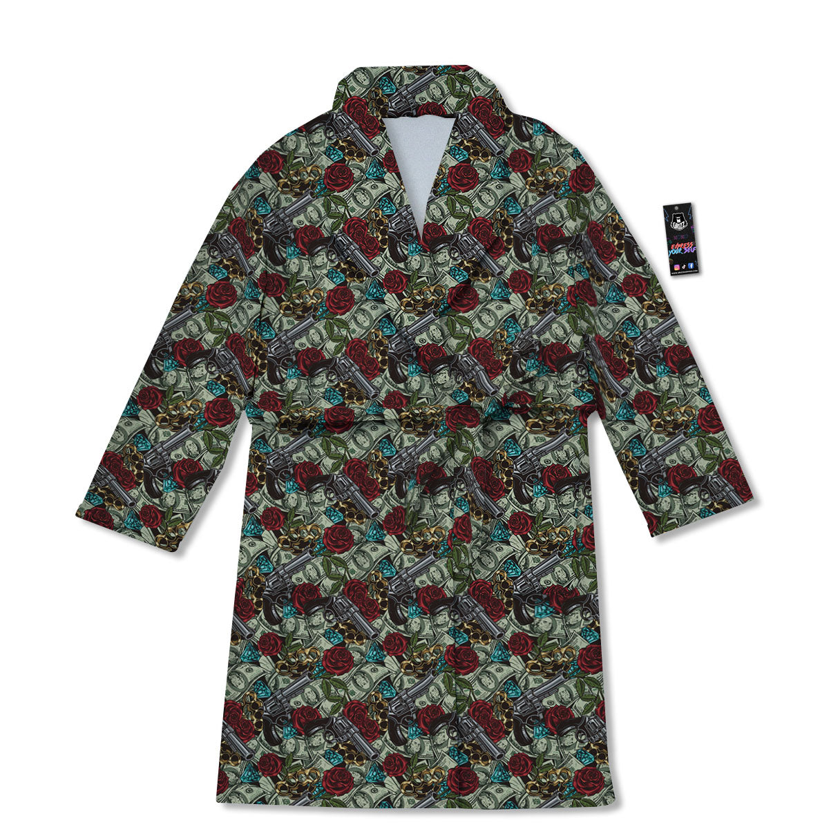 Flowers Guns And Print Pattern Bathrobe-grizzshop