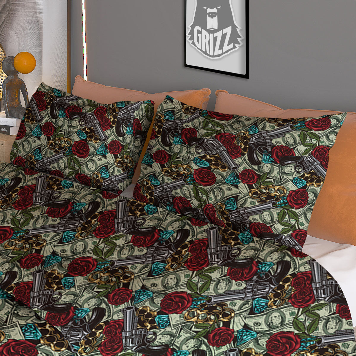 Flowers Guns And Print Pattern Duvet Cover Bedding Set
