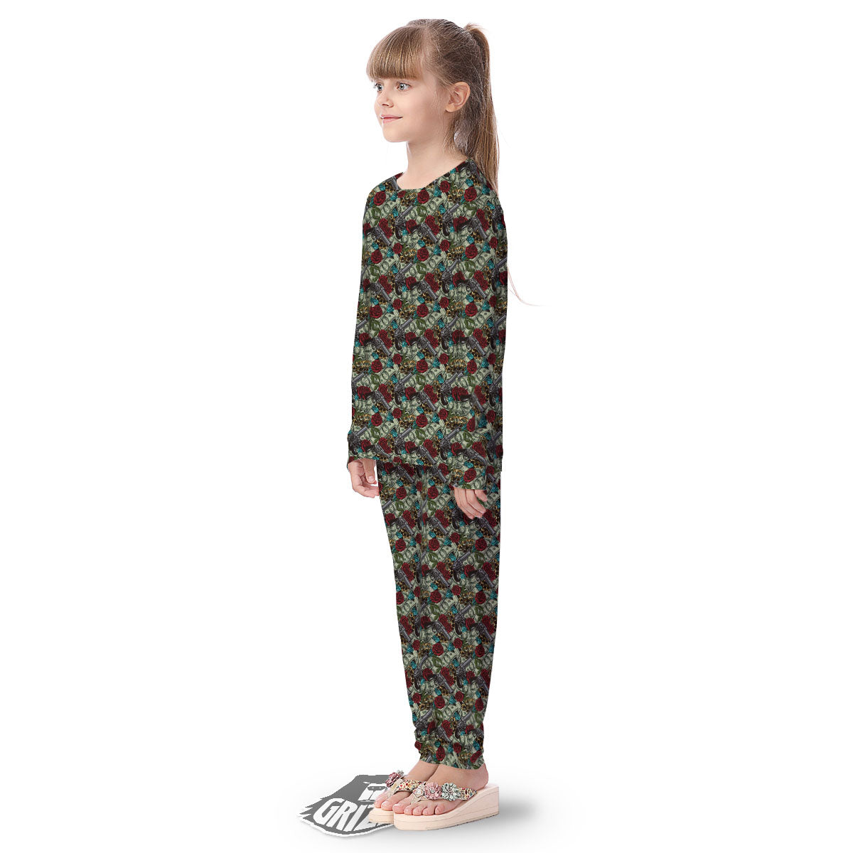 Flowers Guns And Print Pattern Kid's Pajamas-grizzshop