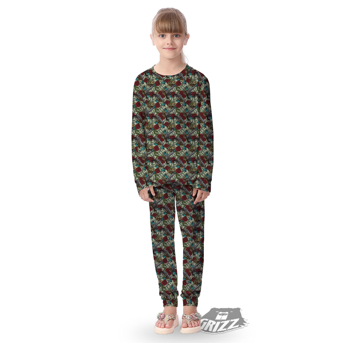 Flowers Guns And Print Pattern Kid's Pajamas-grizzshop