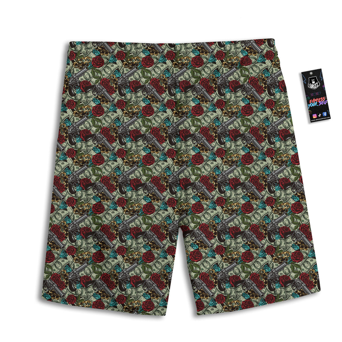 Flowers Guns And Print Pattern Men's Athletic Shorts-grizzshop