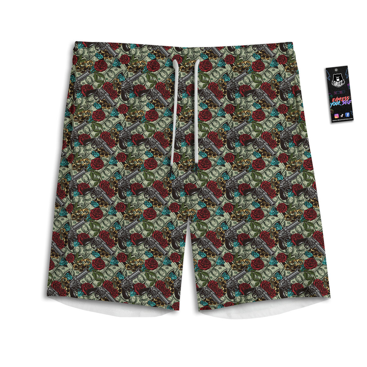 Flowers Guns And Print Pattern Men's Athletic Shorts-grizzshop
