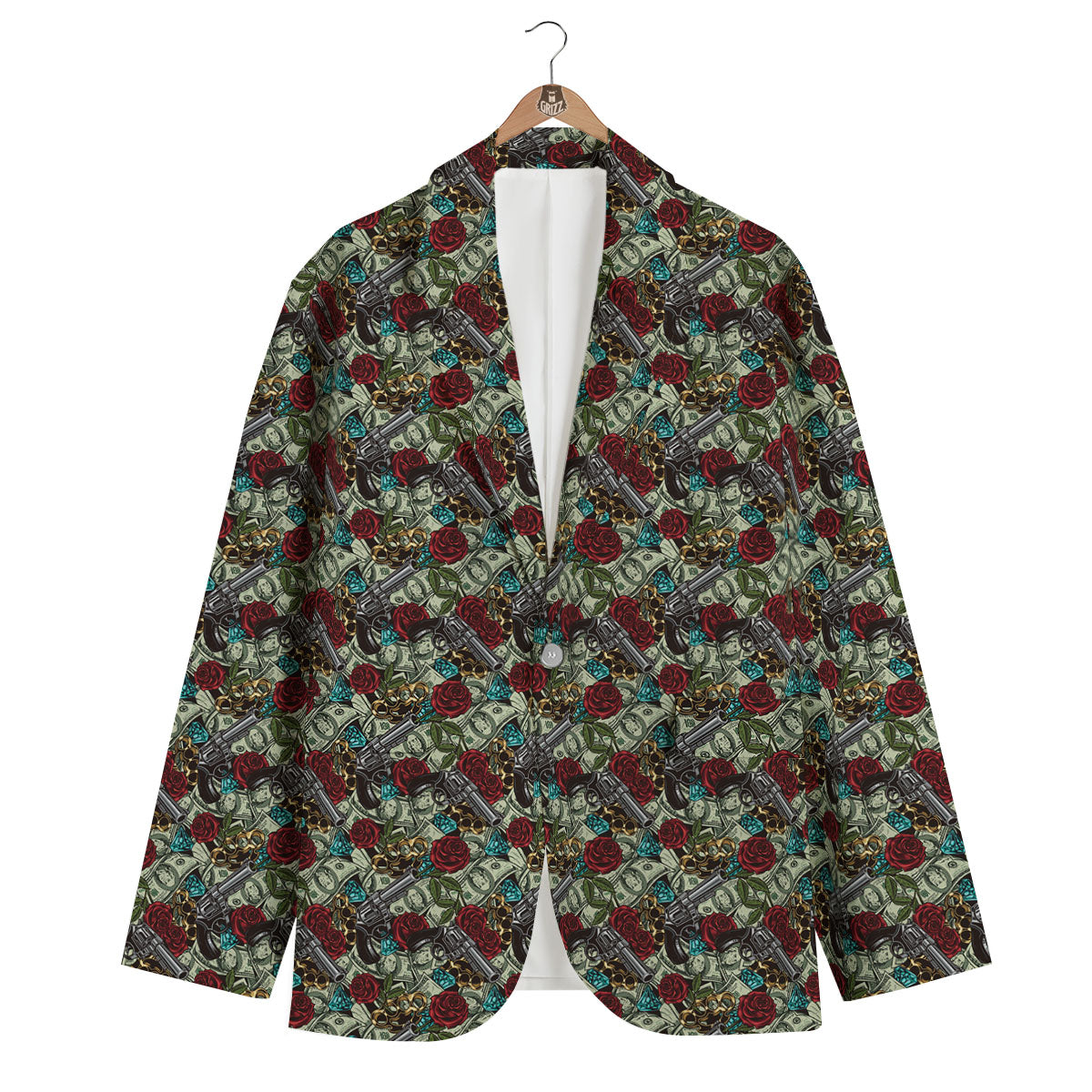 Flowers Guns And Print Pattern Men's Blazer-grizzshop