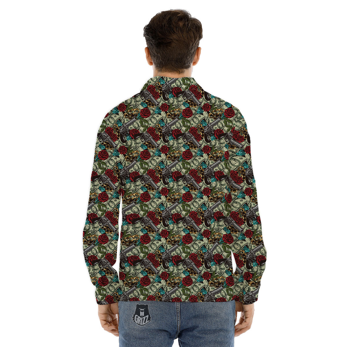 Flowers Guns And Print Pattern Men's Dress Shirts-grizzshop