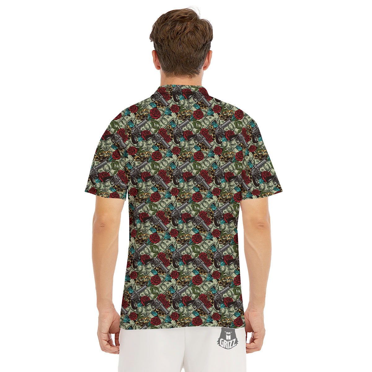 Flowers Guns And Print Pattern Men's Golf Shirts-grizzshop