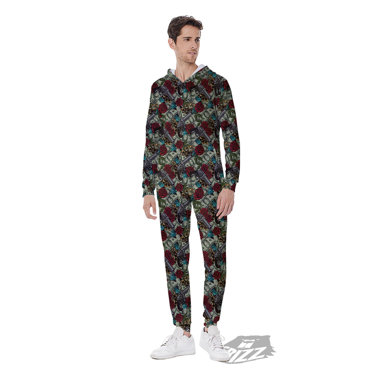 Flowers Guns And Print Pattern Men's Jumpsuit-grizzshop