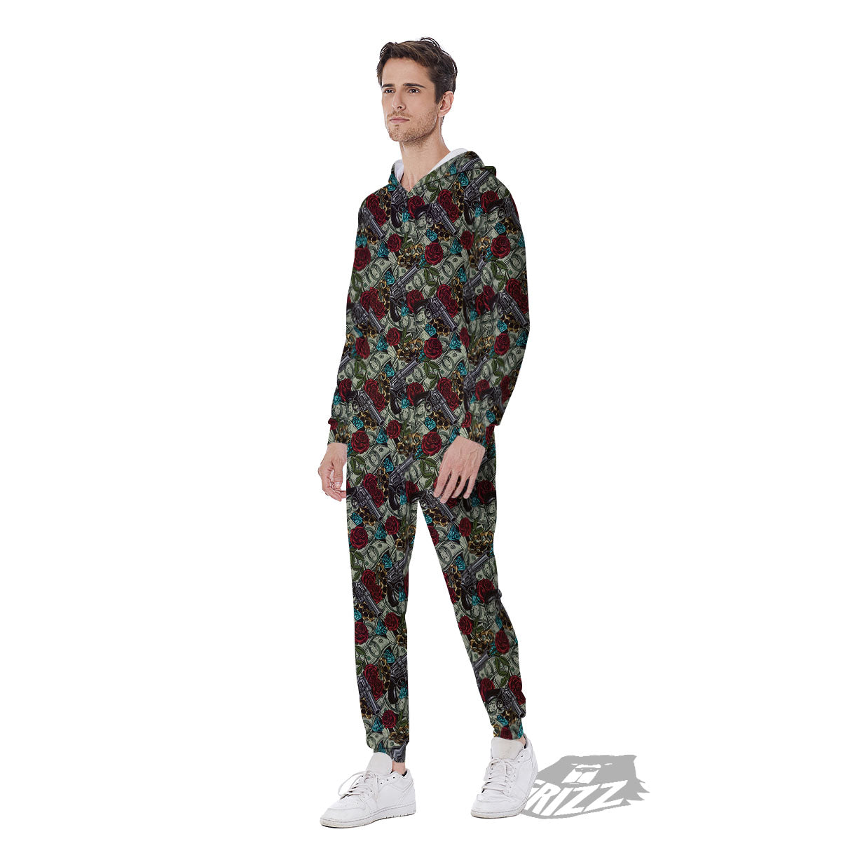 Flowers Guns And Print Pattern Men's Jumpsuit-grizzshop