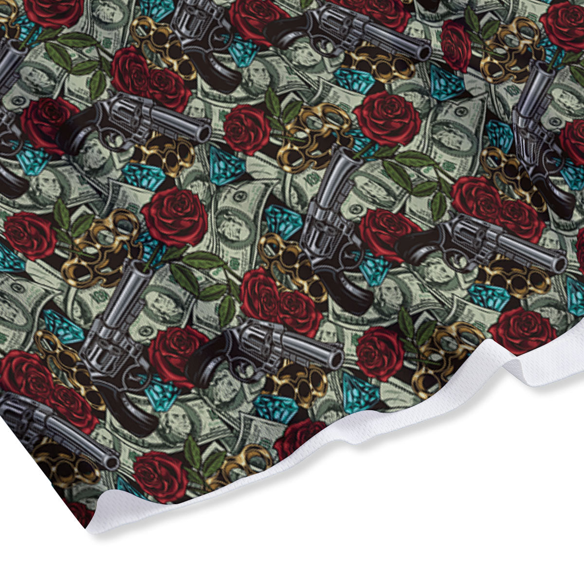 Flowers Guns And Print Pattern Mesh Shorts