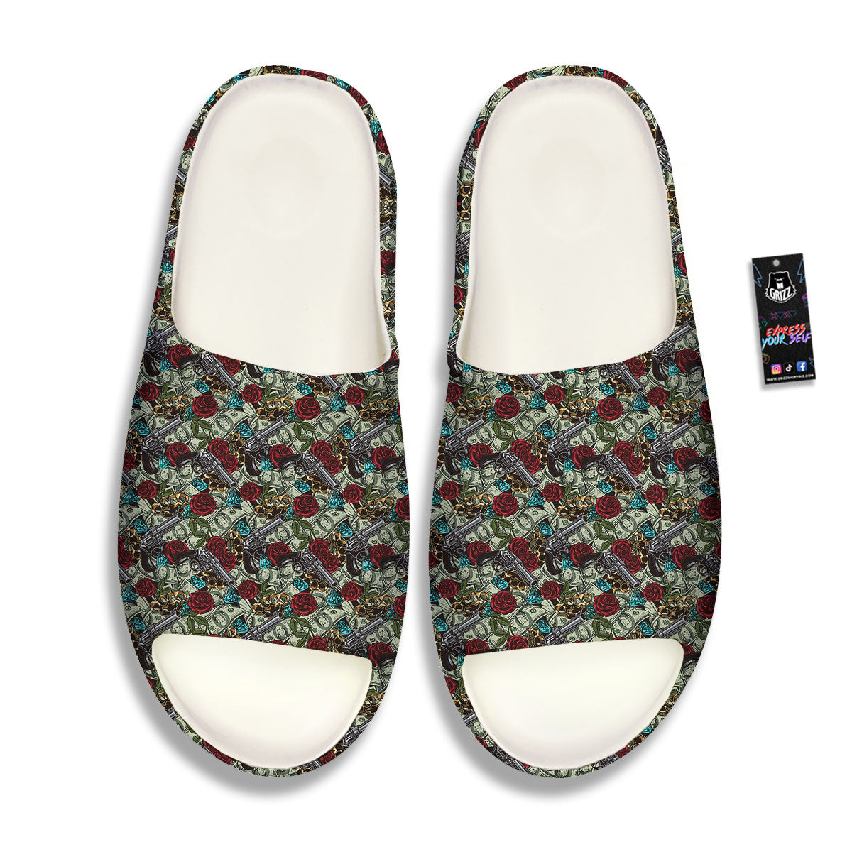 Flowers Guns And Print Pattern Sandals-grizzshop