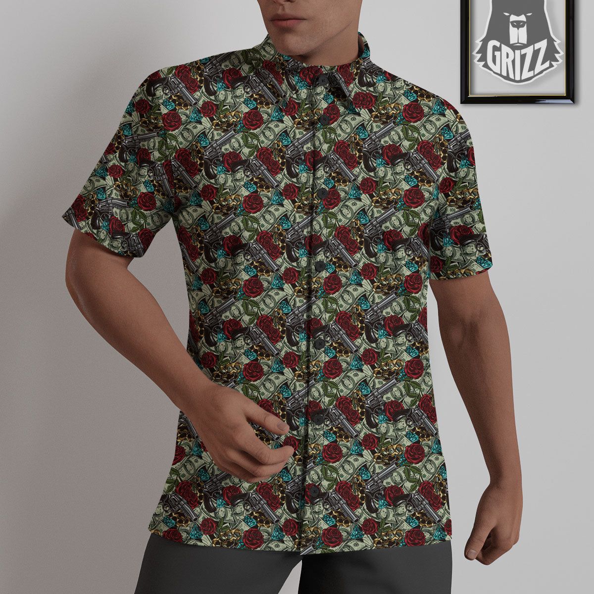 Flowers Guns And Print Pattern Untucked Shirts-grizzshop