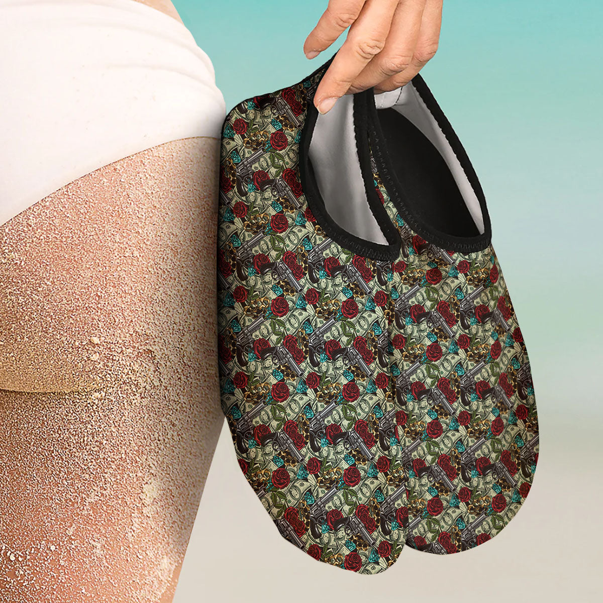 Flowers Guns And Print Pattern Water Shoes-grizzshop