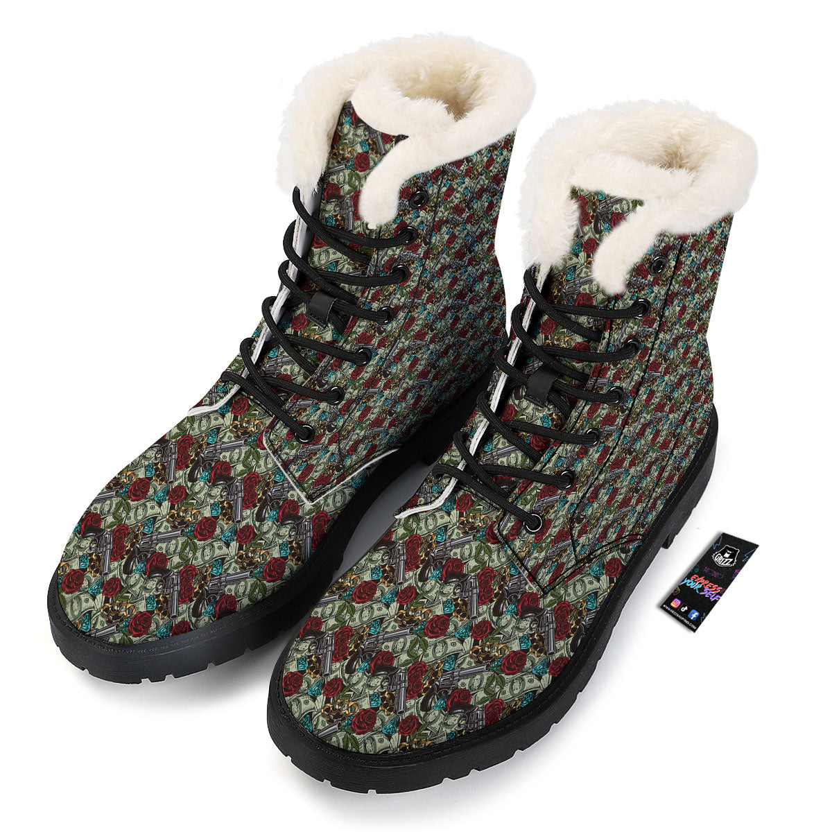 Flowers Guns And Print Pattern Winter Boots-grizzshop