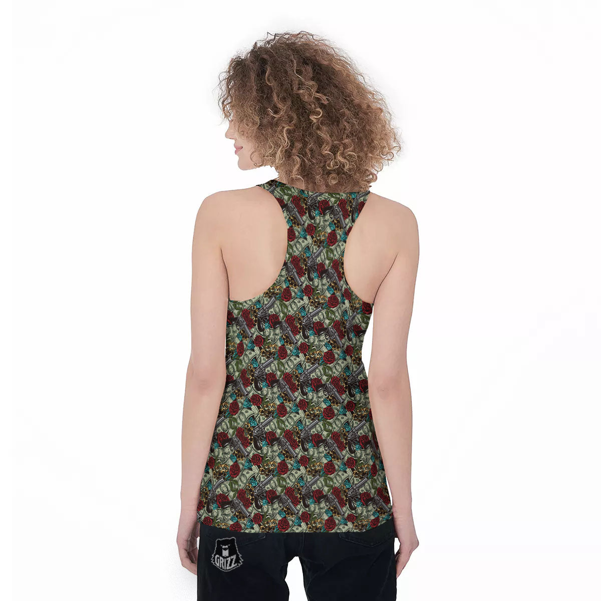 Flowers Guns And Print Pattern Women's Racerback Tank Top-grizzshop