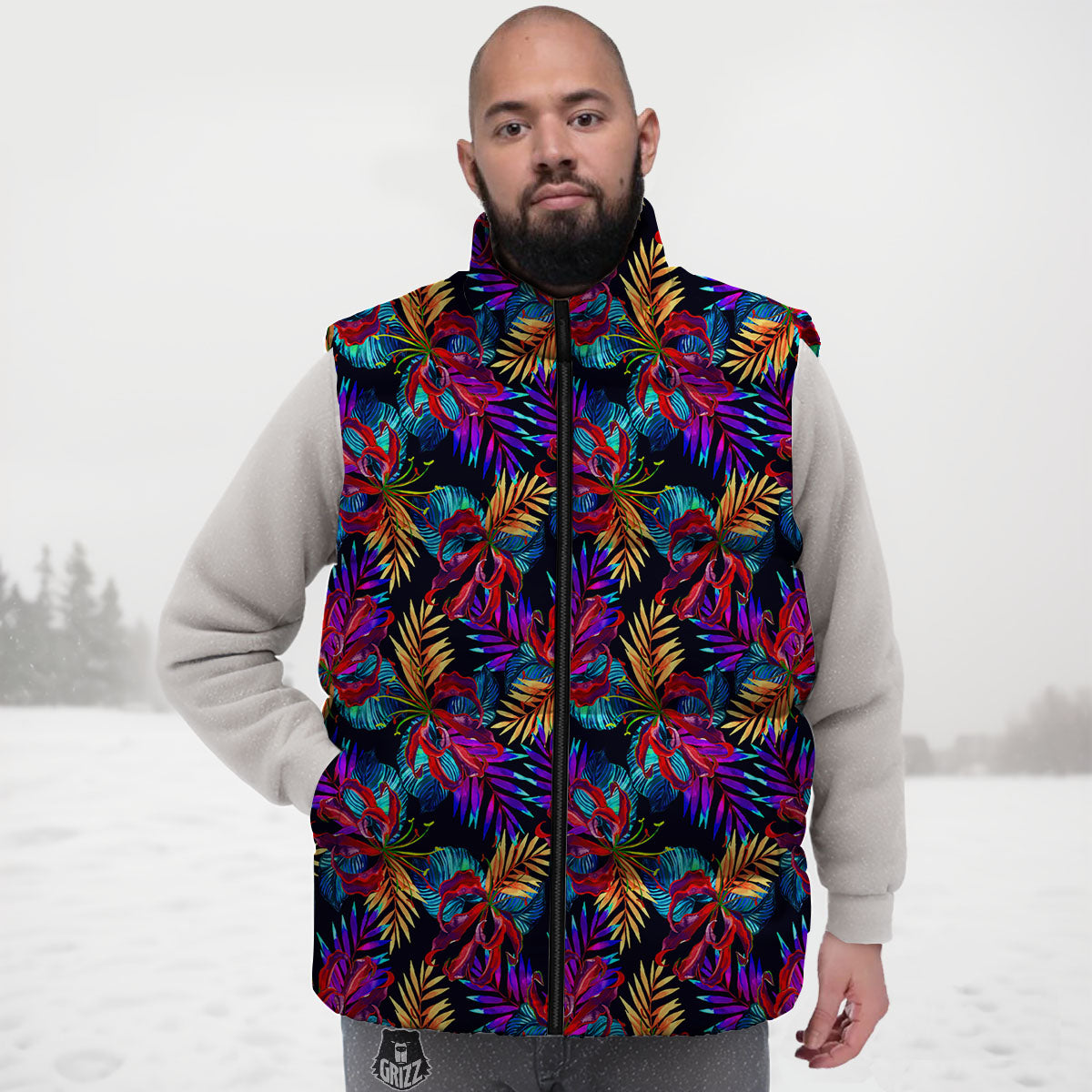 Flowers Hawaii Exotic Print Pattern Down Vest-grizzshop