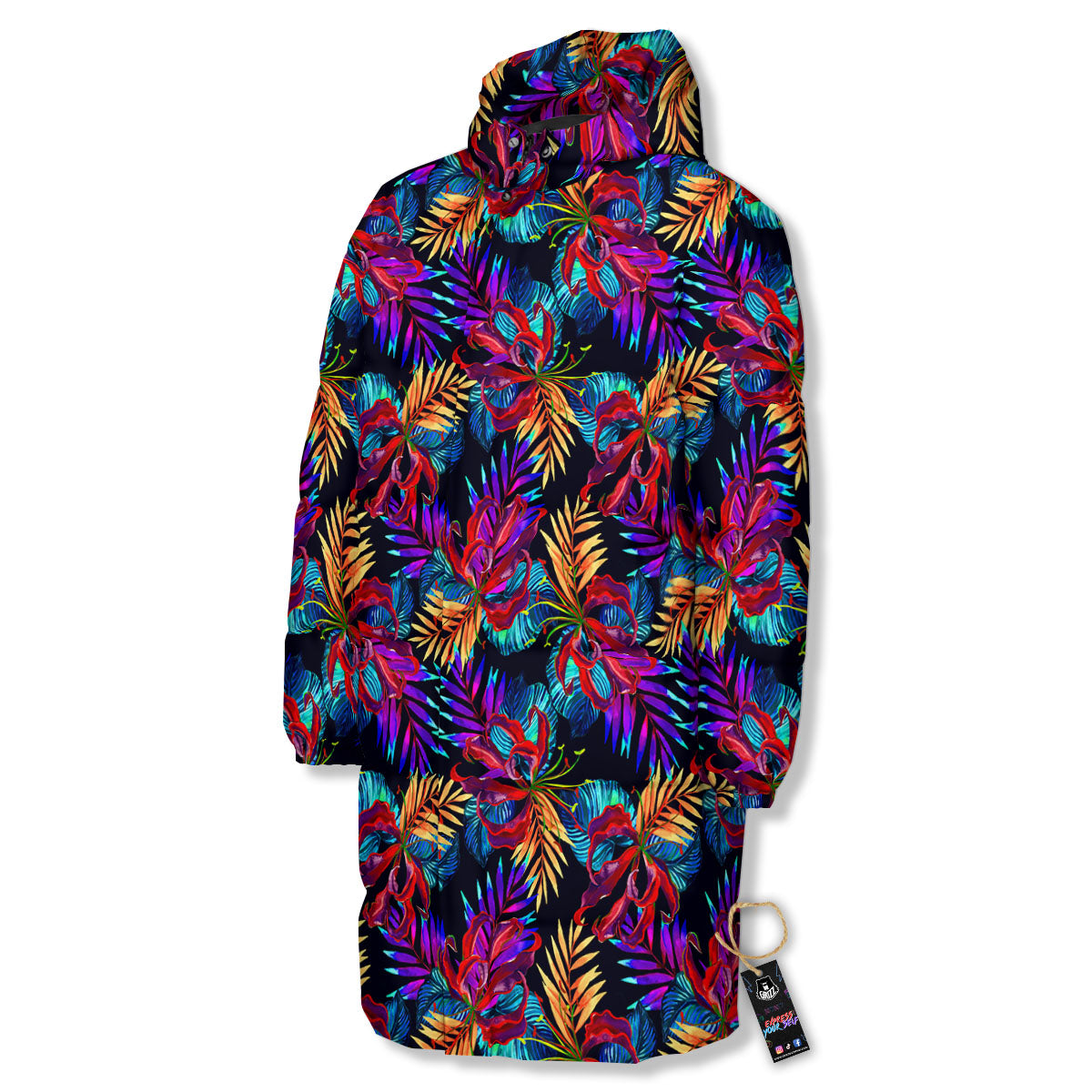 Flowers Hawaii Exotic Print Pattern Long Down Jacket-grizzshop