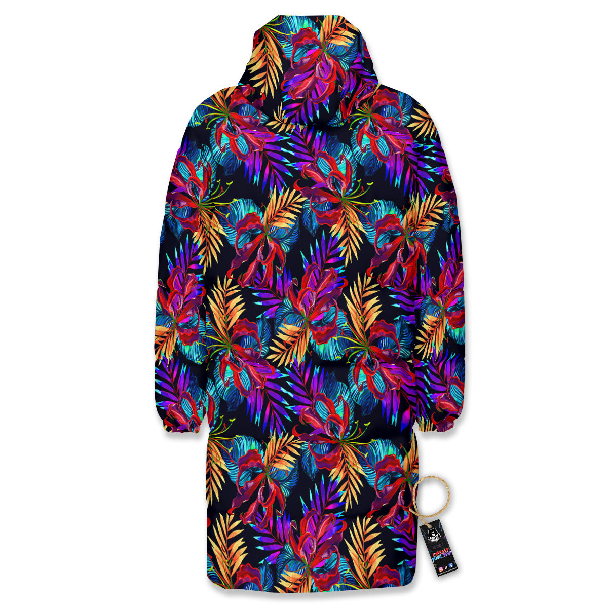 Flowers Hawaii Exotic Print Pattern Long Down Jacket-grizzshop