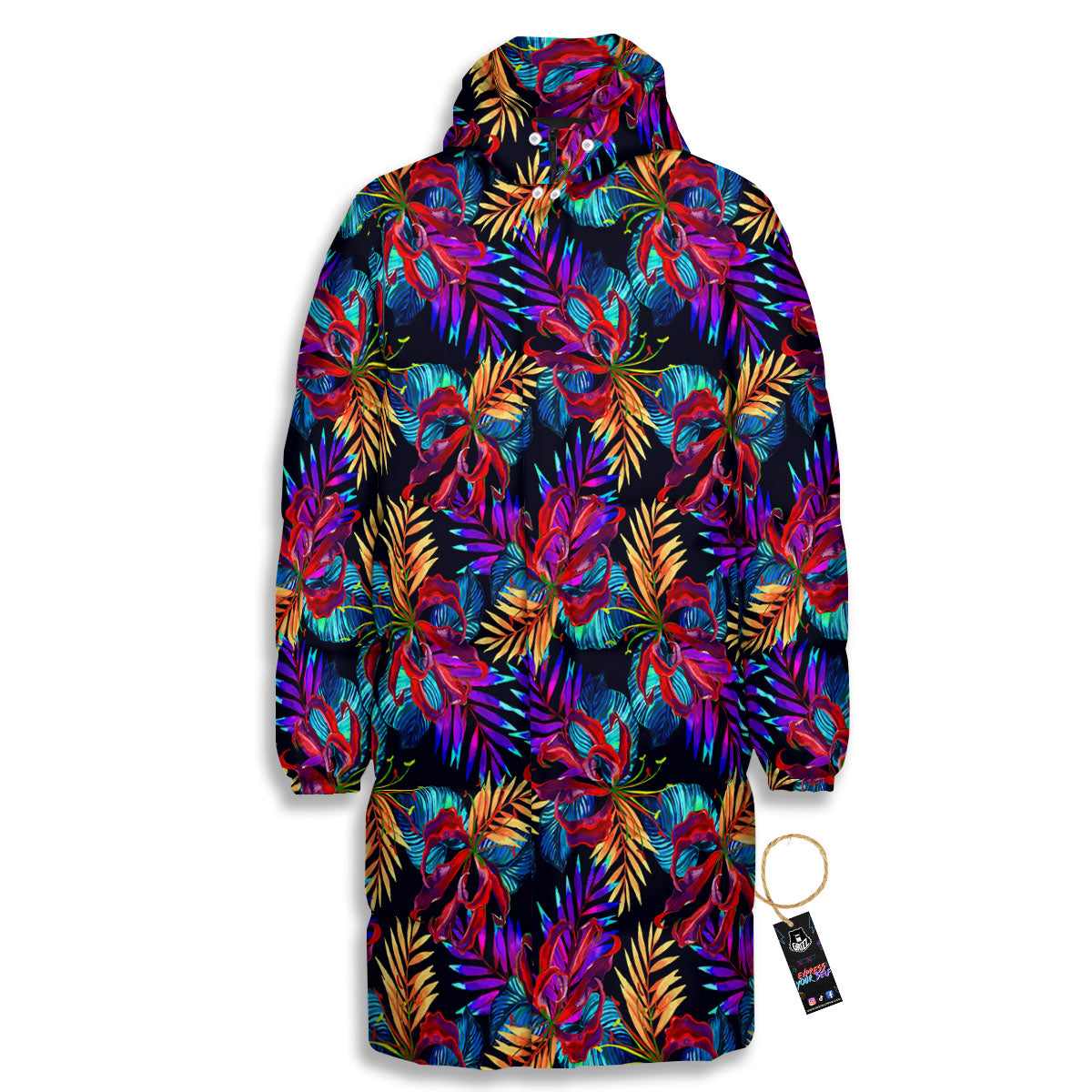 Flowers Hawaii Exotic Print Pattern Long Down Jacket-grizzshop