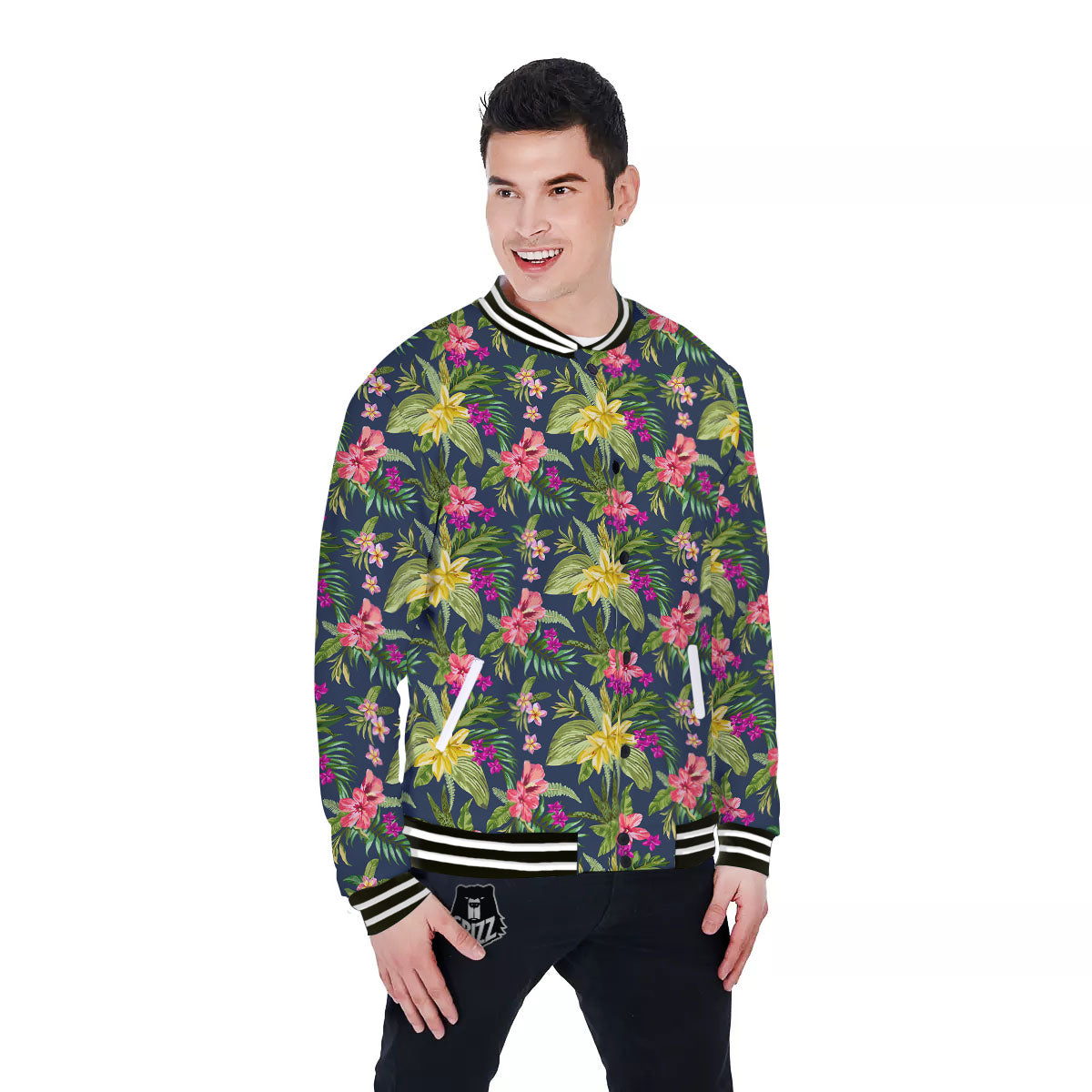 Flowers Hawaii Floral Print Pattern Baseball Jacket-grizzshop