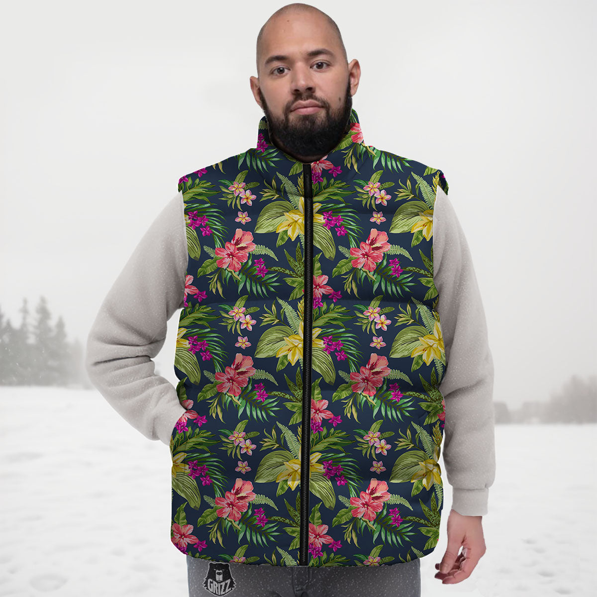 Flowers Hawaii Floral Print Pattern Down Vest-grizzshop