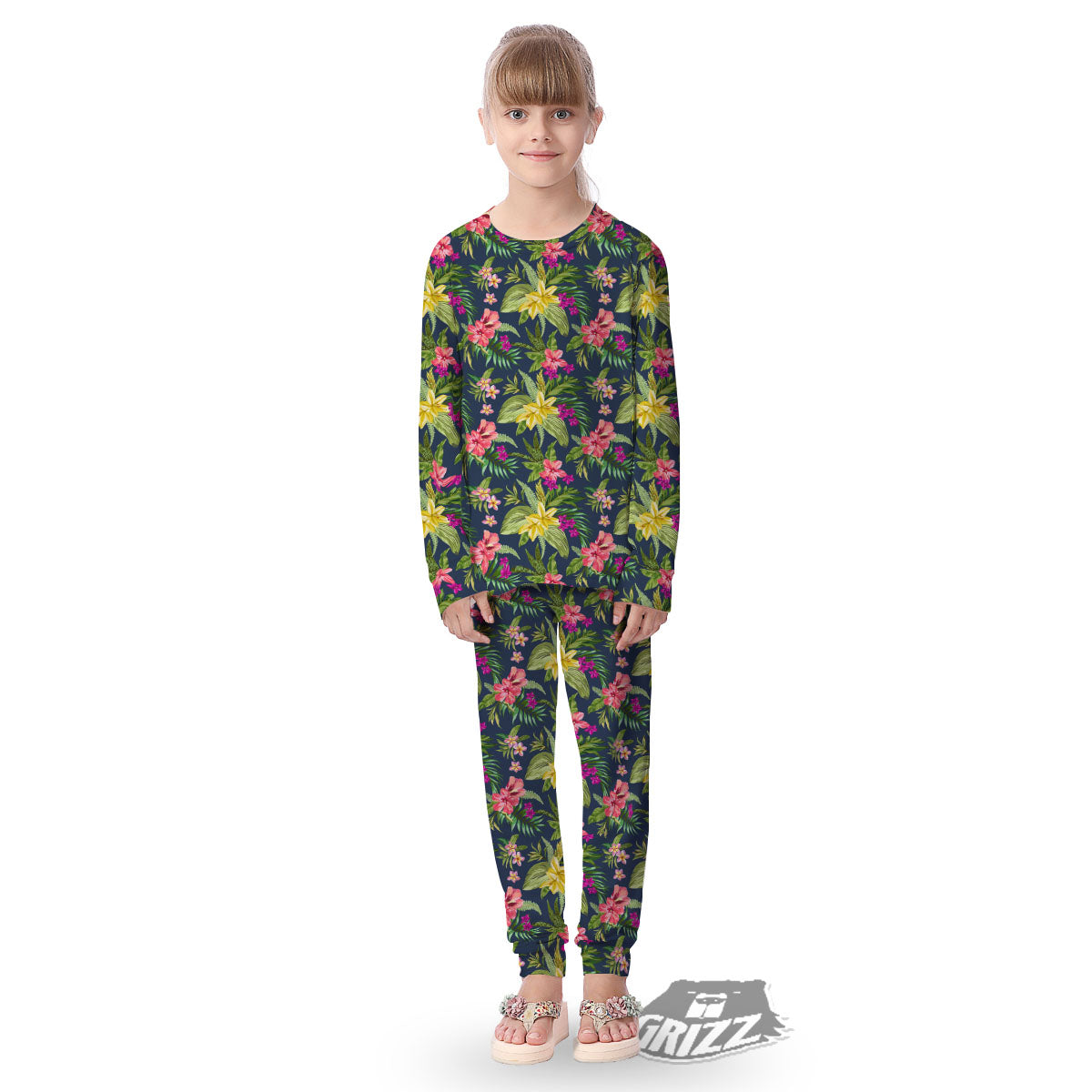 Flowers Hawaii Floral Print Pattern Kid's Pajamas-grizzshop