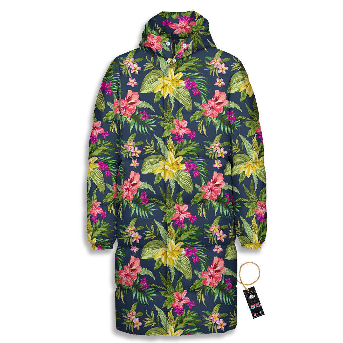 Flowers Hawaii Floral Print Pattern Long Down Jacket-grizzshop