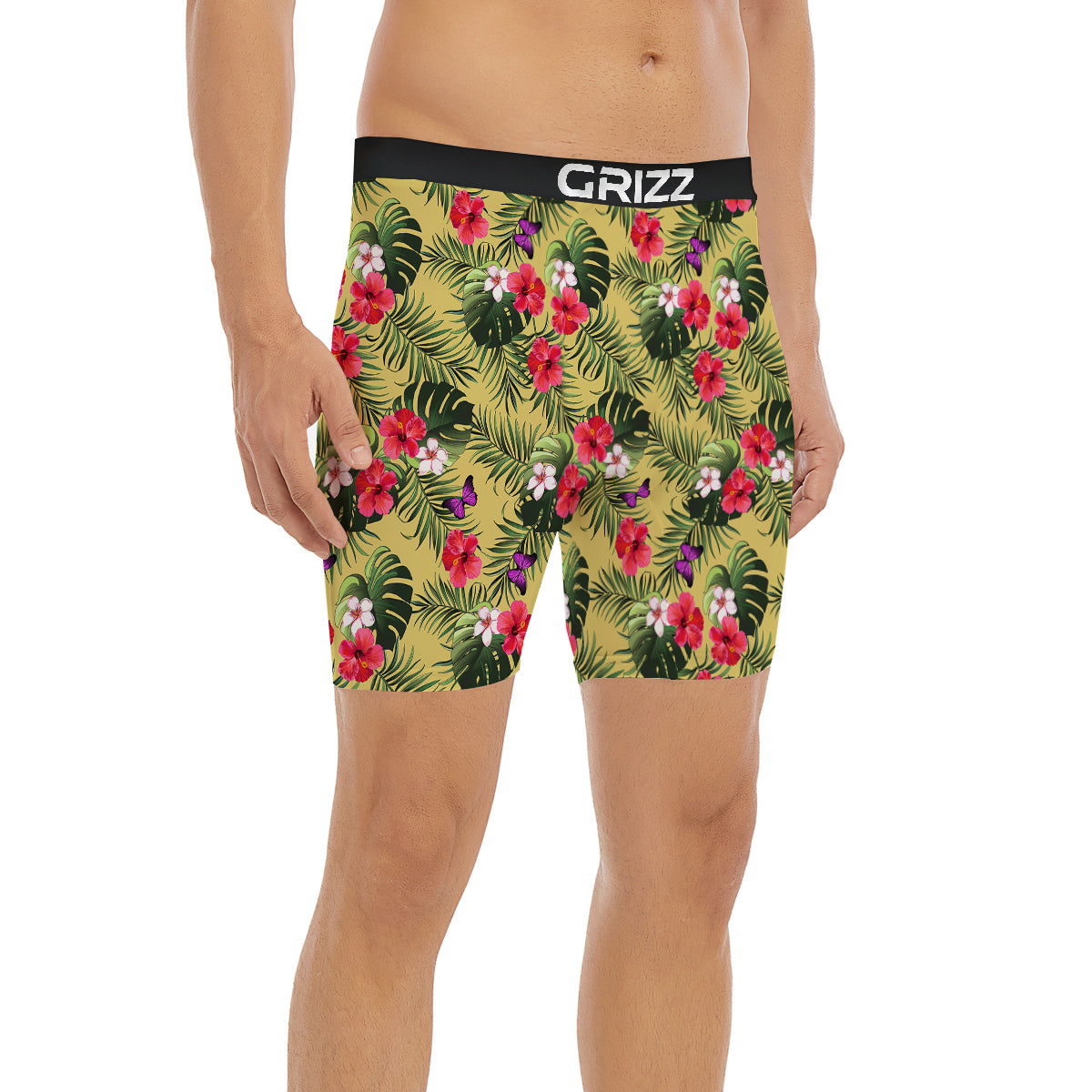 Flowers Hawaii Tropical Print Pattern Boxer Briefs-grizzshop